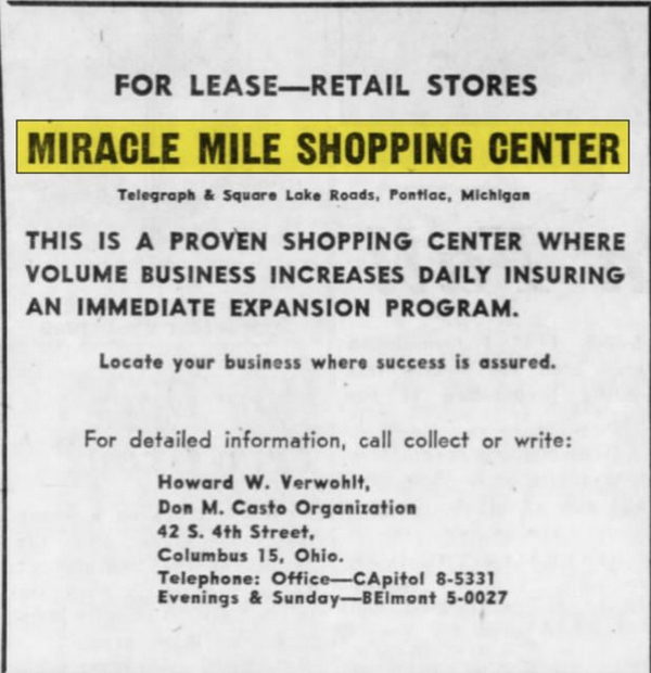 Miracle Mile Shopping Center - June 1961 Ad (newer photo)